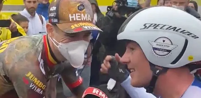 Heerlijk moment Lampaert-Van Aert: 